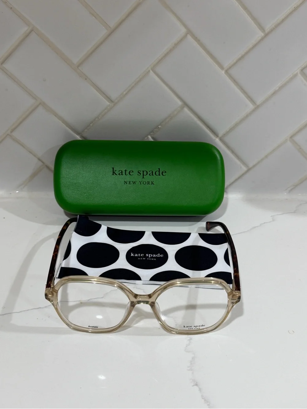 kate spade Kids Clear Front Glasses with Tortoiseshell Arms and Green Case